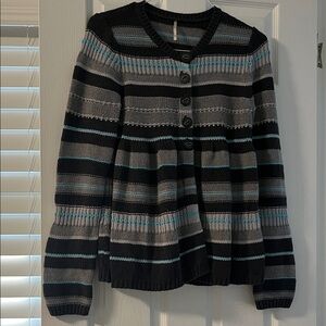 FREE PEOPLE Striped Black and Gray Women's Sweater